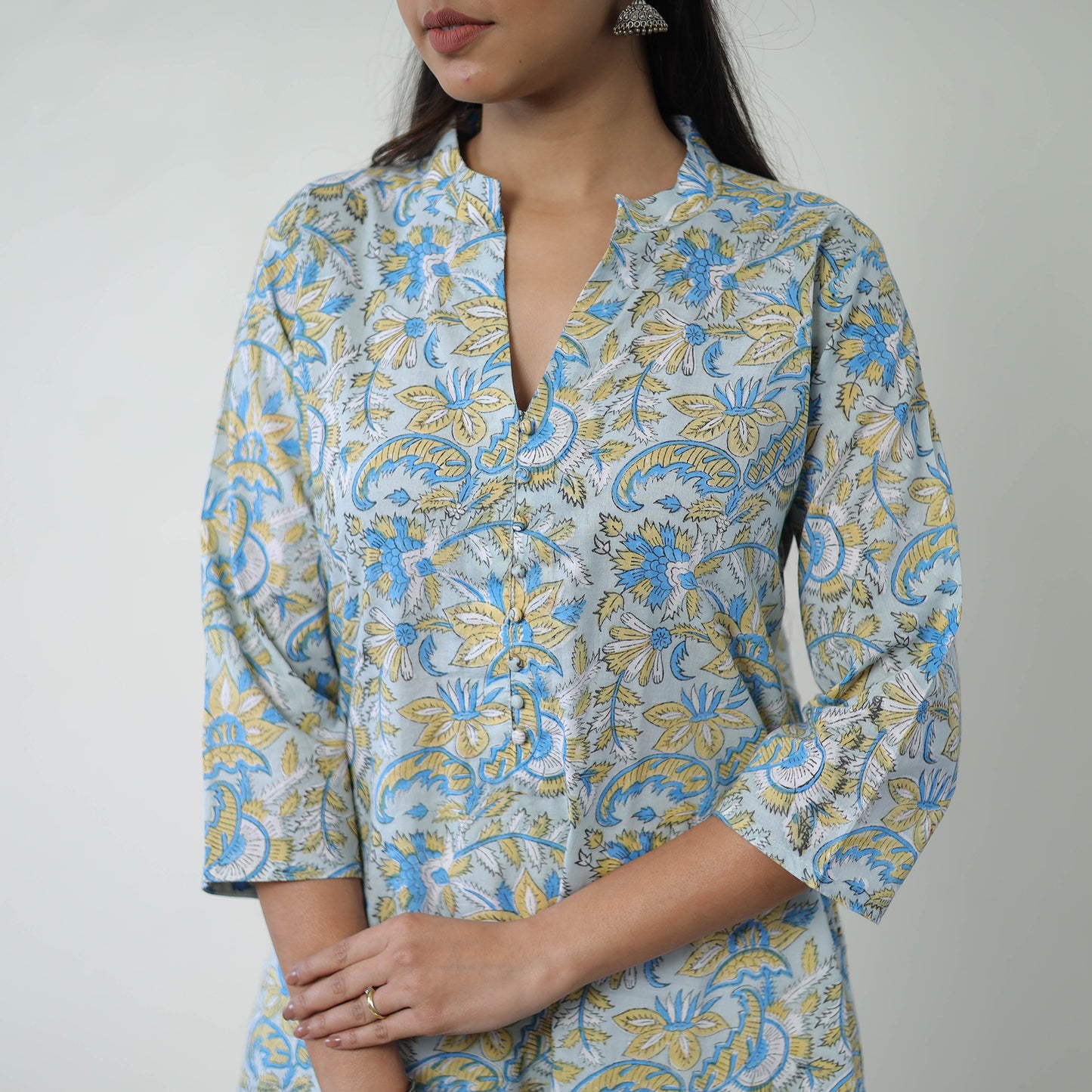 Buy Grey Straight Cotton Sanganeri Print Kurta for Women