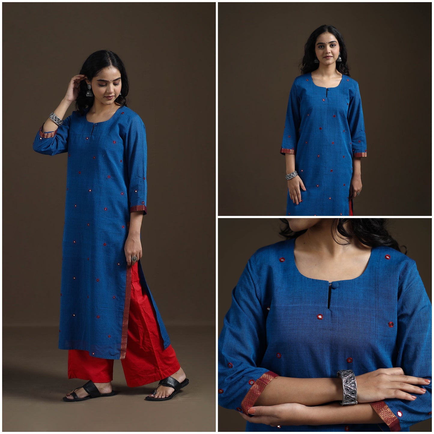 Mangalagiri Pure Handwoven Cotton Mirror Work Straight Kurta for women 07
