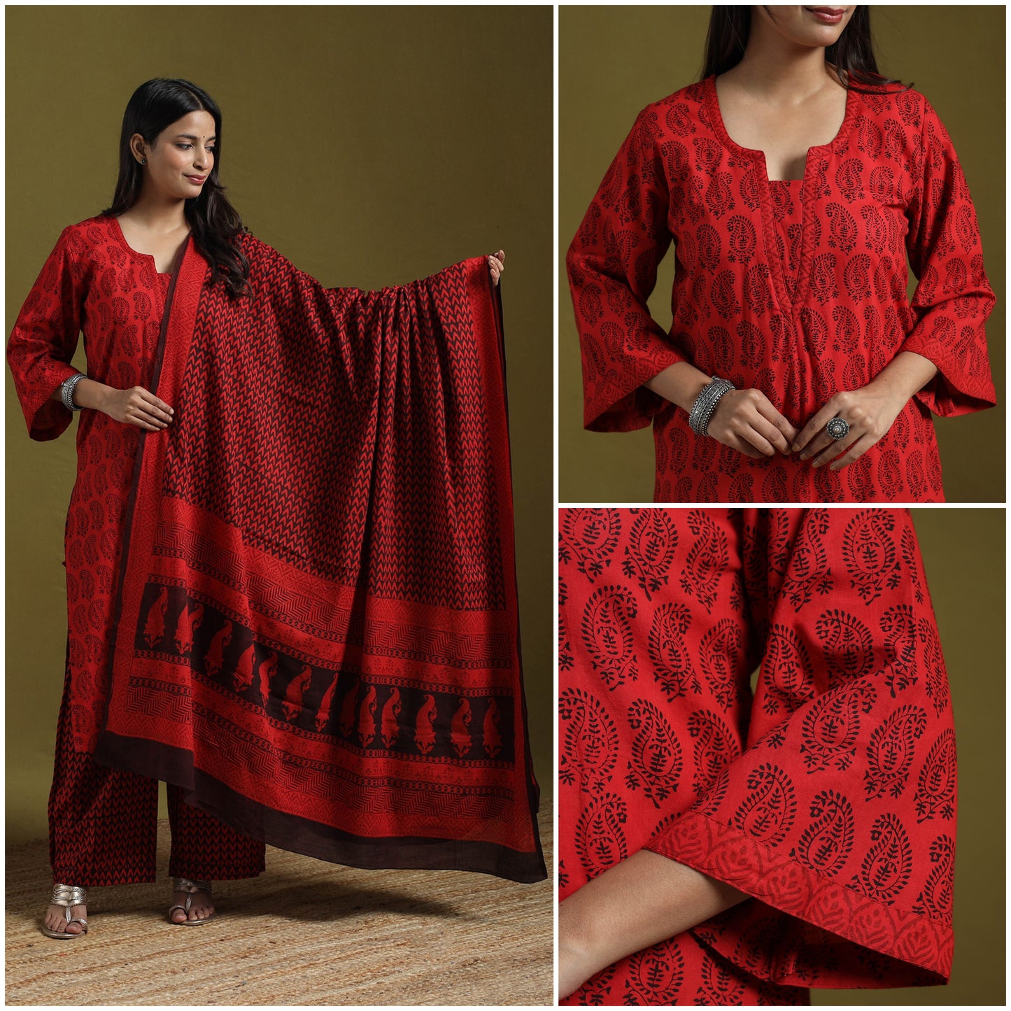 Natural Dyed Hand Block Bagh Print Cotton Suit Set with Dupatta for Women 05