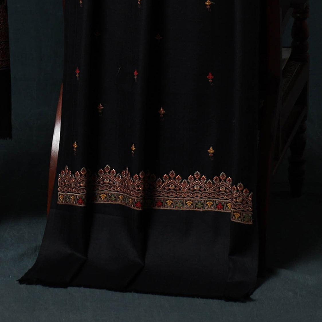 3pc Heavy Embroidered Wool Unstitched Dress Material Suit Set 44