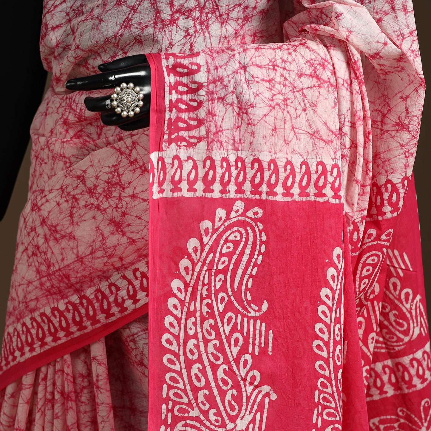 Pink - mul cotton hand batik saree 20 - handcrafted