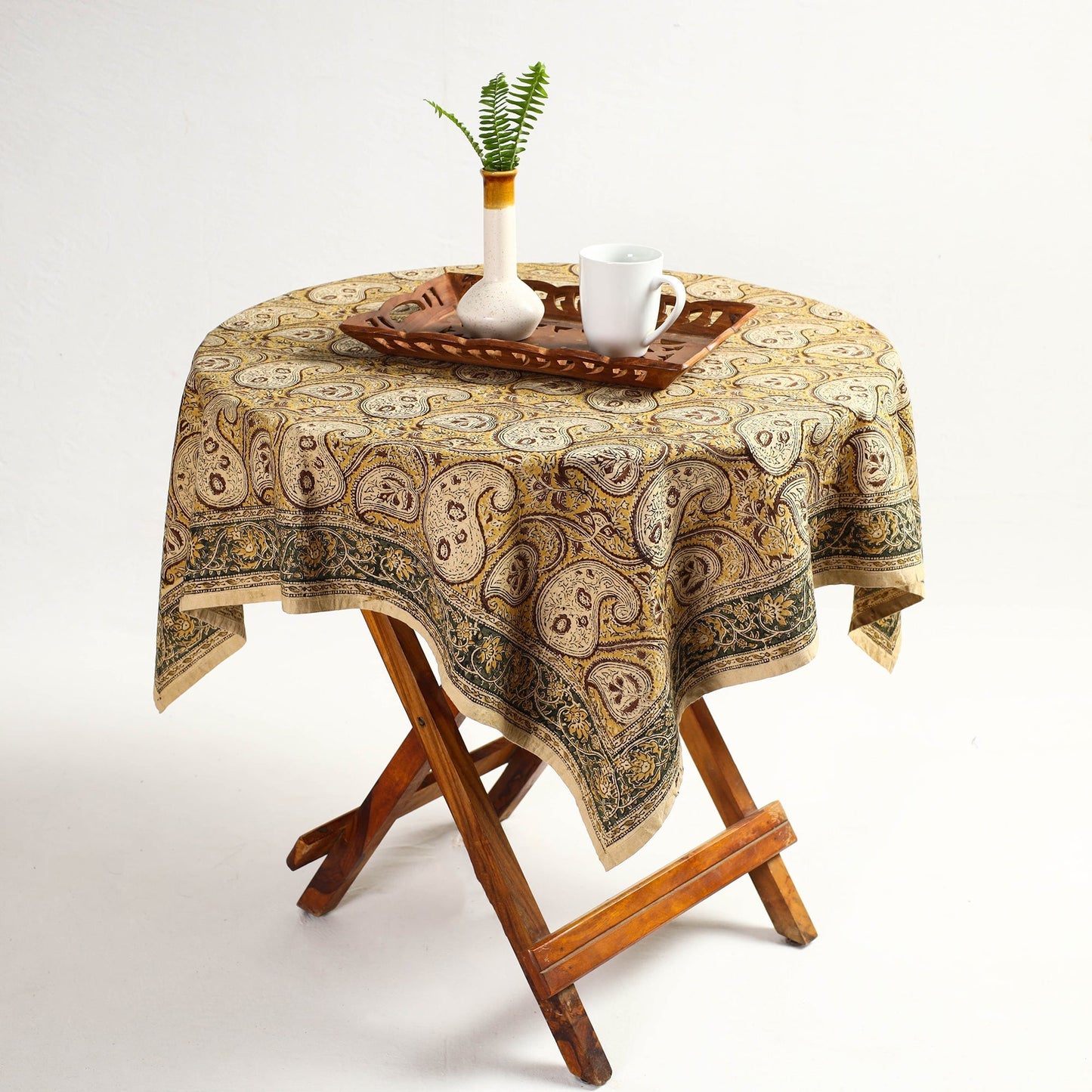 Yellow Original Pedana Kalamkari Block Printed Cotton Table Cover