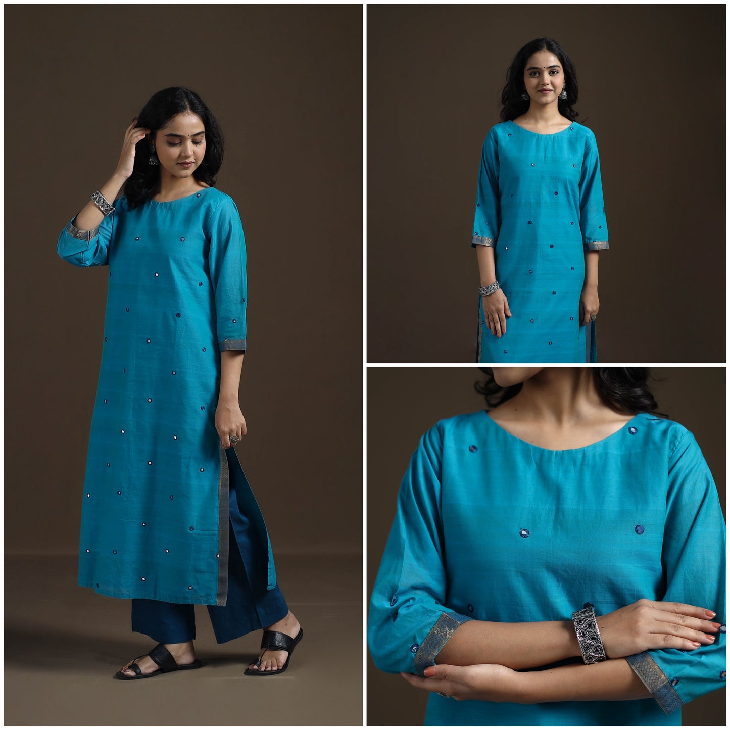 Mangalagiri Pure Handwoven Cotton Mirror Work Straight Kurta for women 15