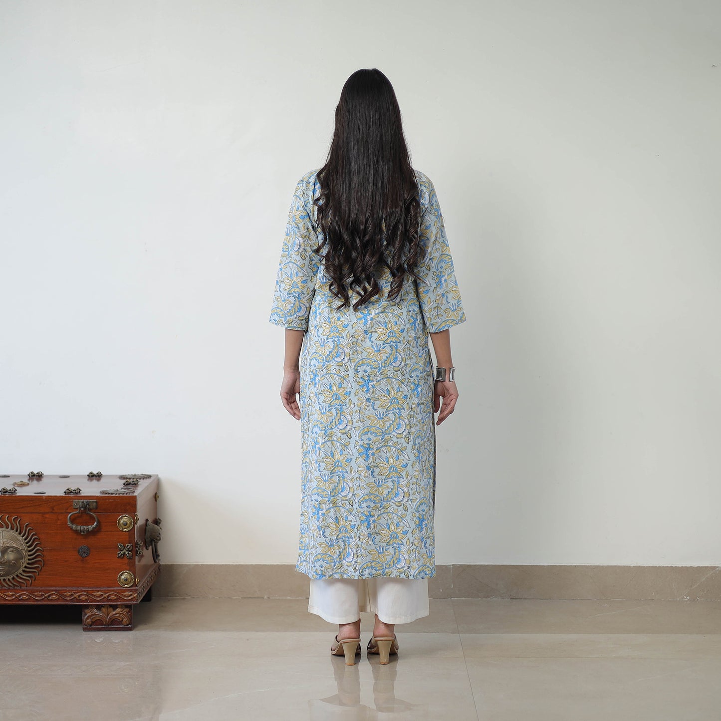Buy Grey Straight Cotton Sanganeri Print Kurta for Women