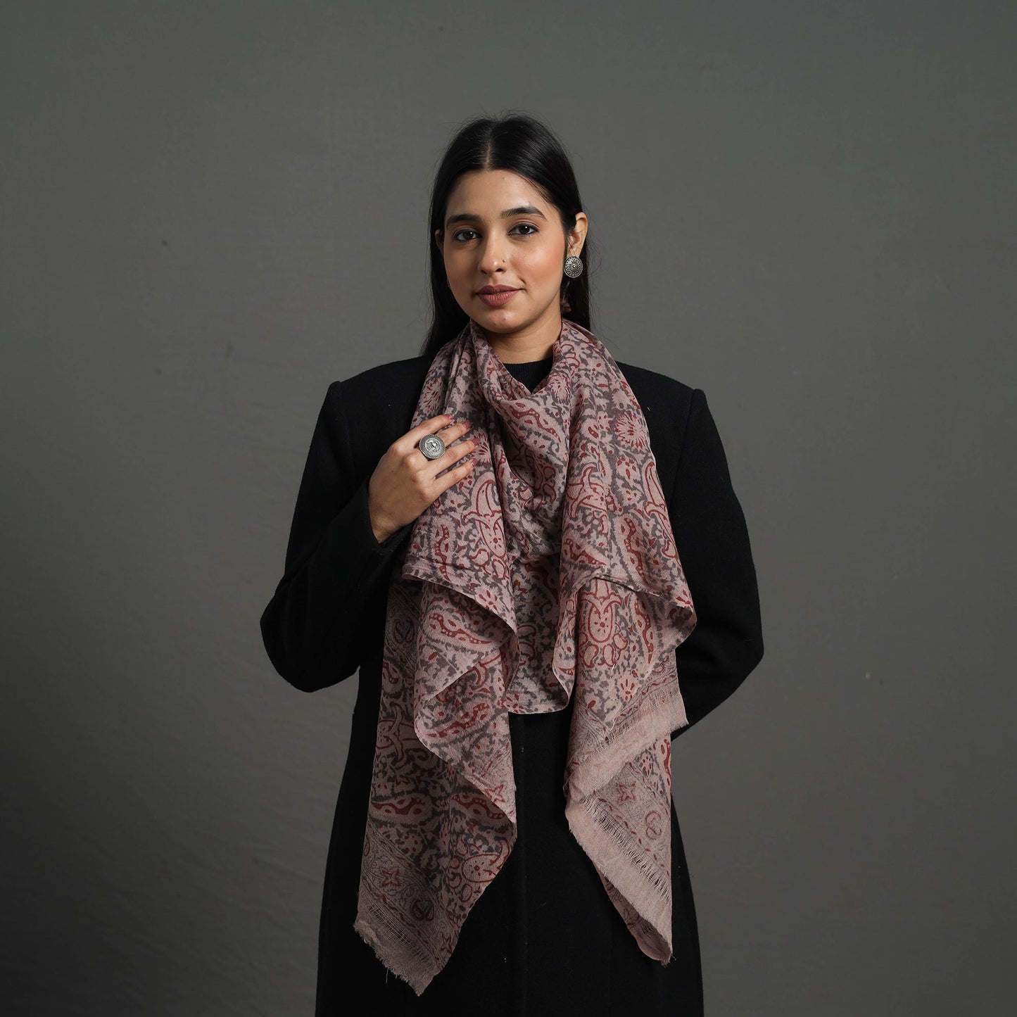 Block Print Pedana Kalamkari Wool Stole