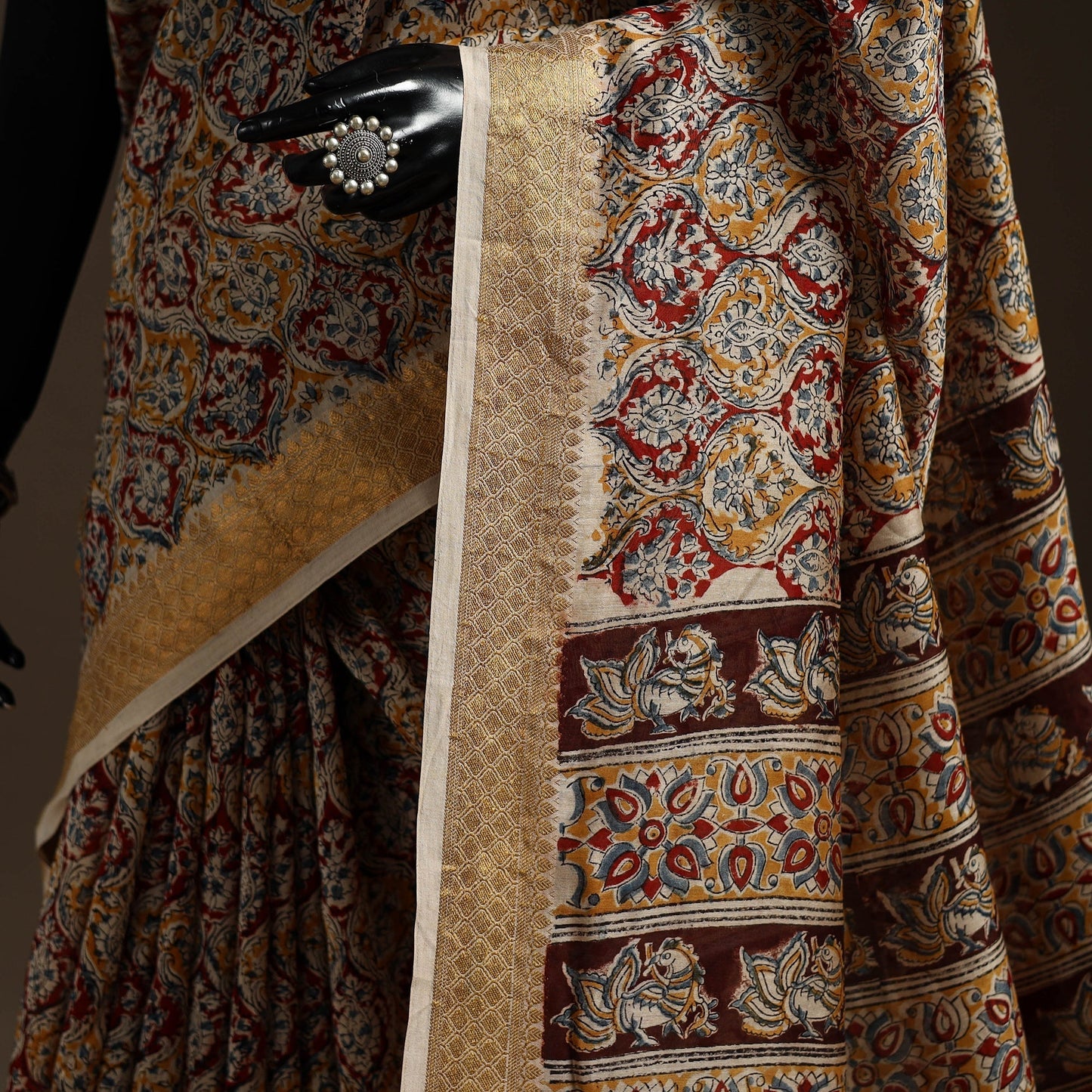 Brown - natural dyed pedana chanderi silk kalamkari saree