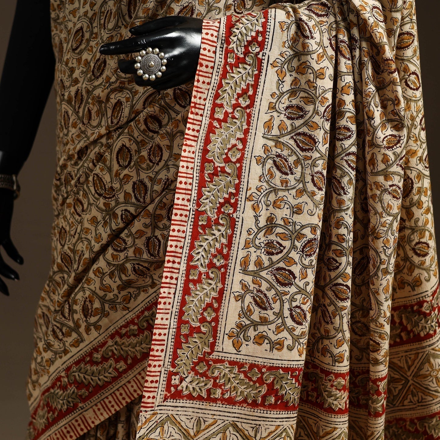 Beige - natural dyed pedana cotton kalamkari saree 30