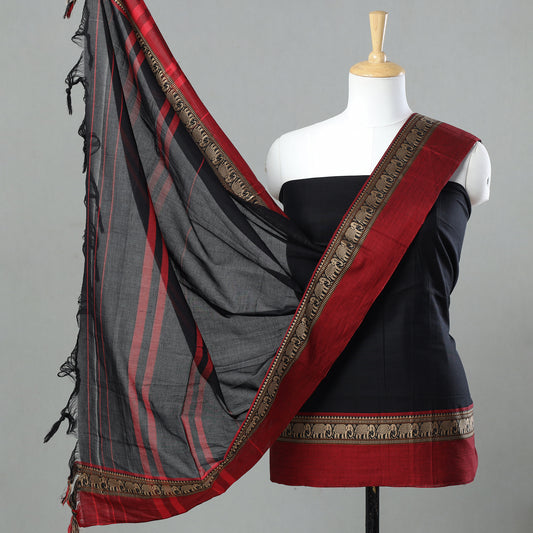 Black - 3pc Dharwad Cotton Suit Material Set 16