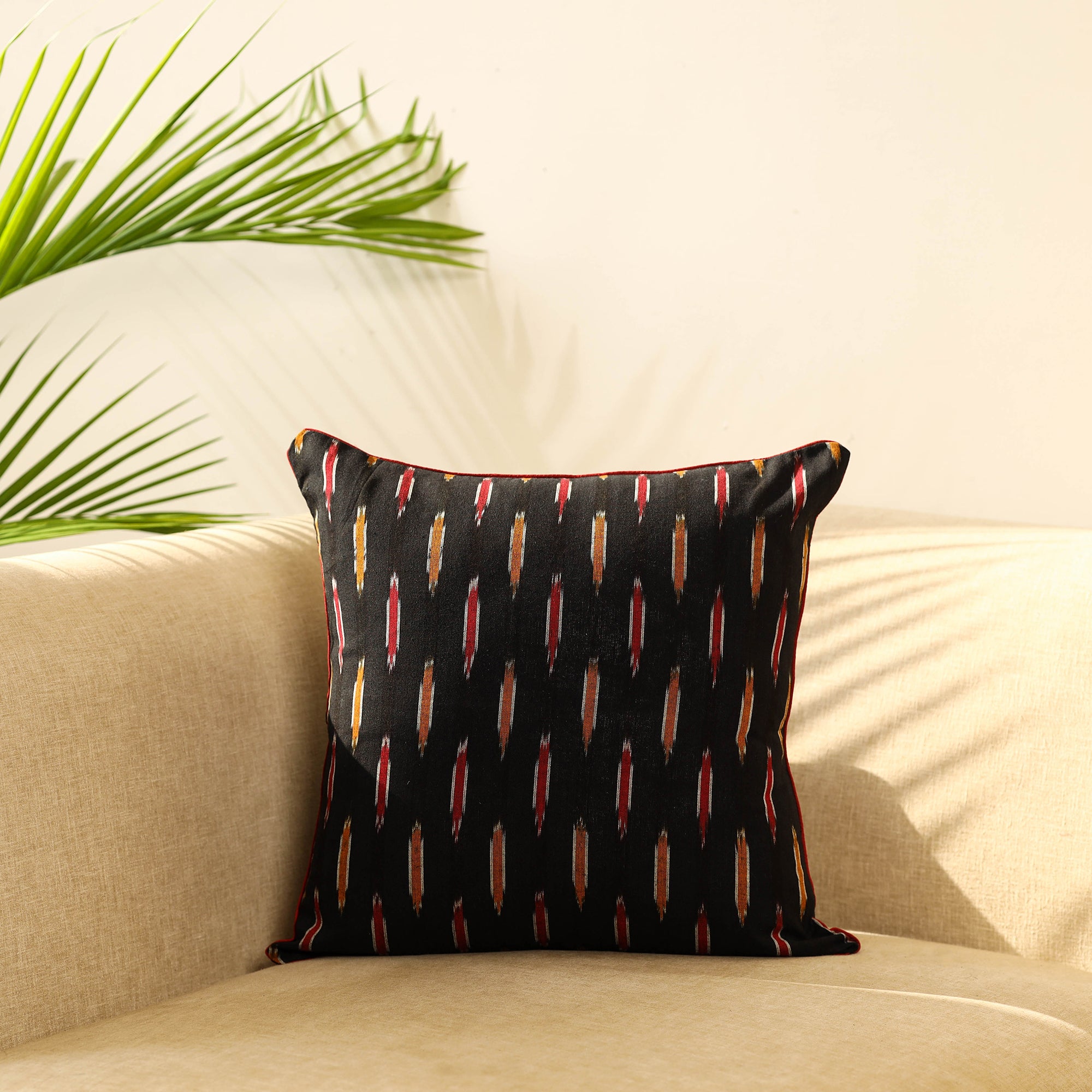 White - Cotton Pochampally Ikat Cushion Cover 26 main image 1
