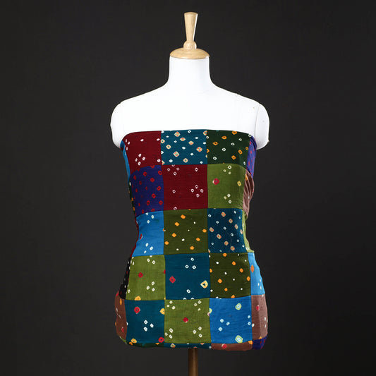 Multicolor - Bandhani Tie-Dye Patchwork Cotton Kurta Material - 2.5 meter