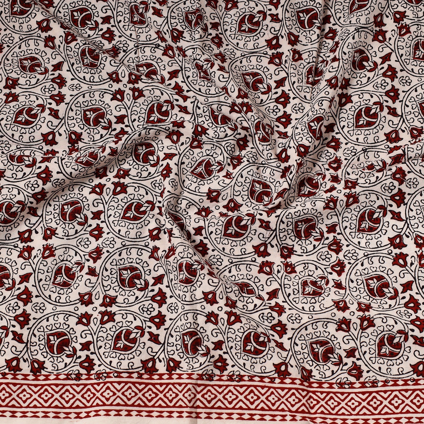 White - Bagh Block Printed Cotton Precut Fabric (1.2 Meter) 54