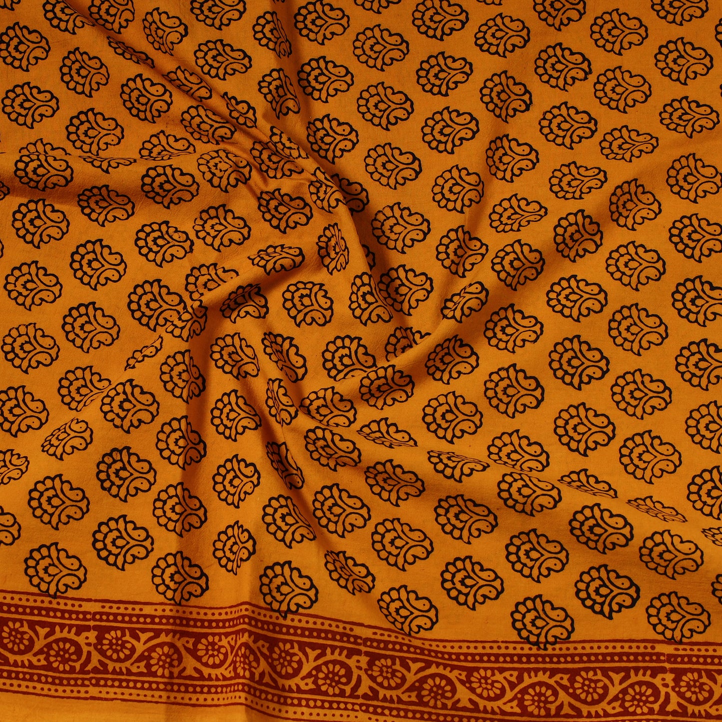 Yellow - Bagh Block Printed Cotton Precut Fabric (1 Meter) 60
