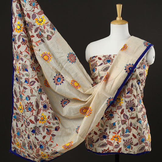 3pc Phulkari Embroidery Chanderi Silk Printed Suit Material Set 71