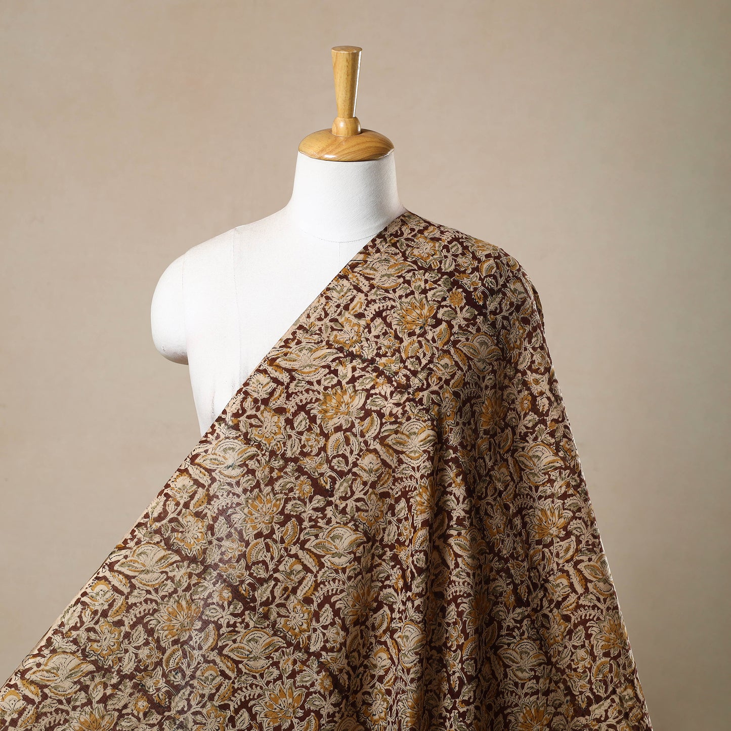 Pedana Brown Hand Block Print Mul Cotton Kalamkari Fabric