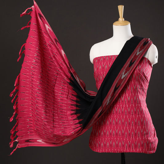 Pink - 3pc Pochampally Ikat Weave Handloom Cotton Suit Material Set 01
