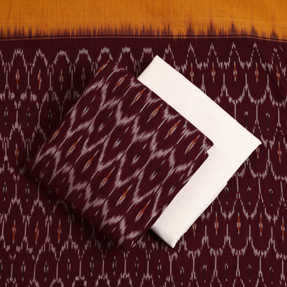 Maroon - 3pc Pochampally Ikat Weave Handloom Cotton Suit Material Set 04