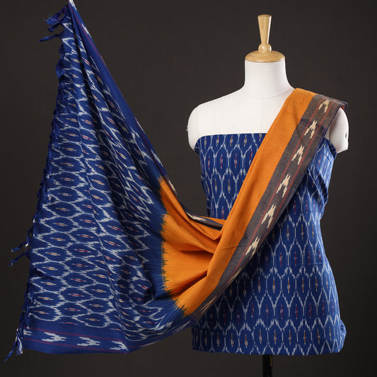 3pc Pochampally Ikat Weave Handloom Cotton Suit Material Set 09