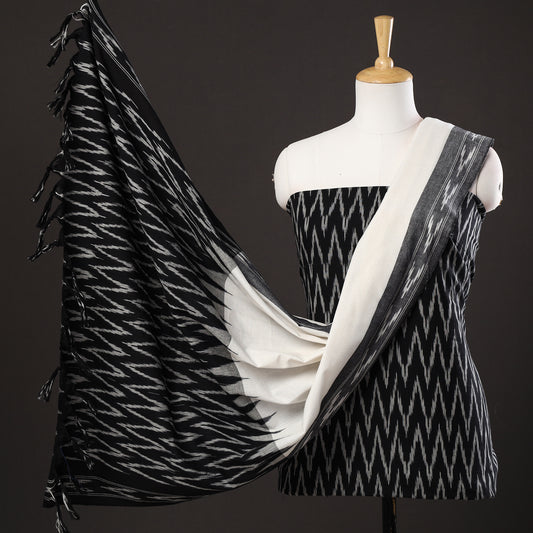 3pc Pochampally Ikat Weave Handloom Cotton Suit Material Set 10