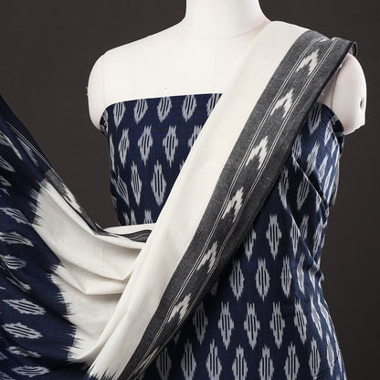 Blue - 3pc Pochampally Ikat Weave Handloom Cotton Suit Material Set 14