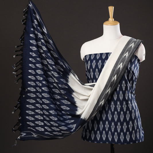 3pc Pochampally Ikat Weave Handloom Cotton Suit Material Set 14