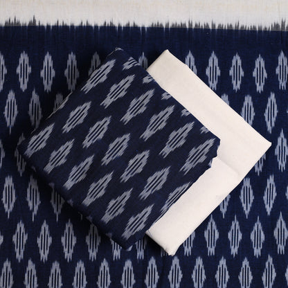 Blue - 3pc Pochampally Ikat Weave Handloom Cotton Suit Material Set 14