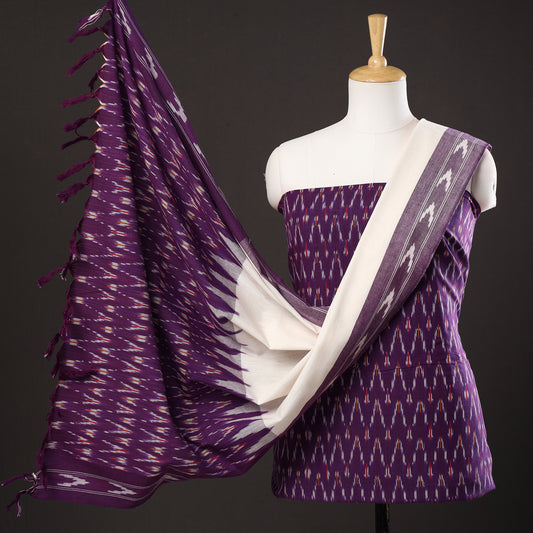 Purple - 3pc Pochampally Ikat Weave Handloom Cotton Suit Material Set 17