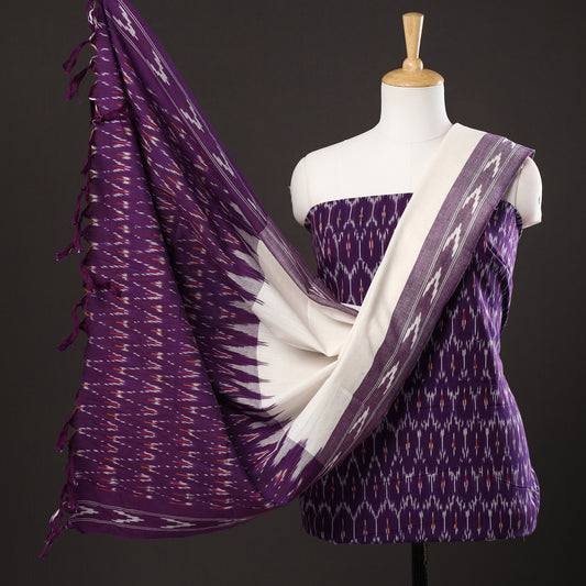 Purple - 3pc Pochampally Ikat Weave Handloom Cotton Suit Material Set 18
