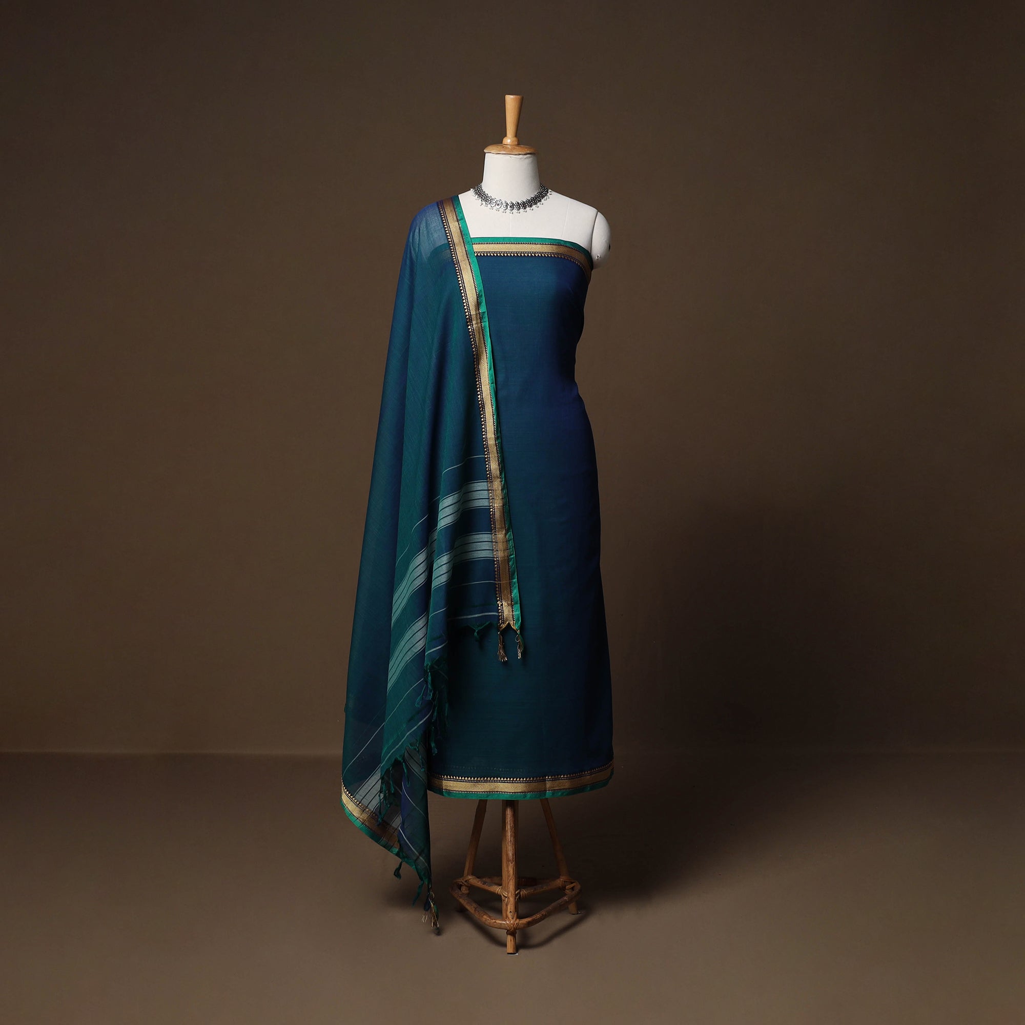 Dharwad Mercerised Cotton 3pc Unstitched Dress Material Suit Set with Woven Border