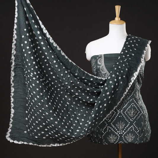 Black - 3pc Kutch Bandhani Tie-Dye Sequin Work Satin Cotton Suit Material Set 54