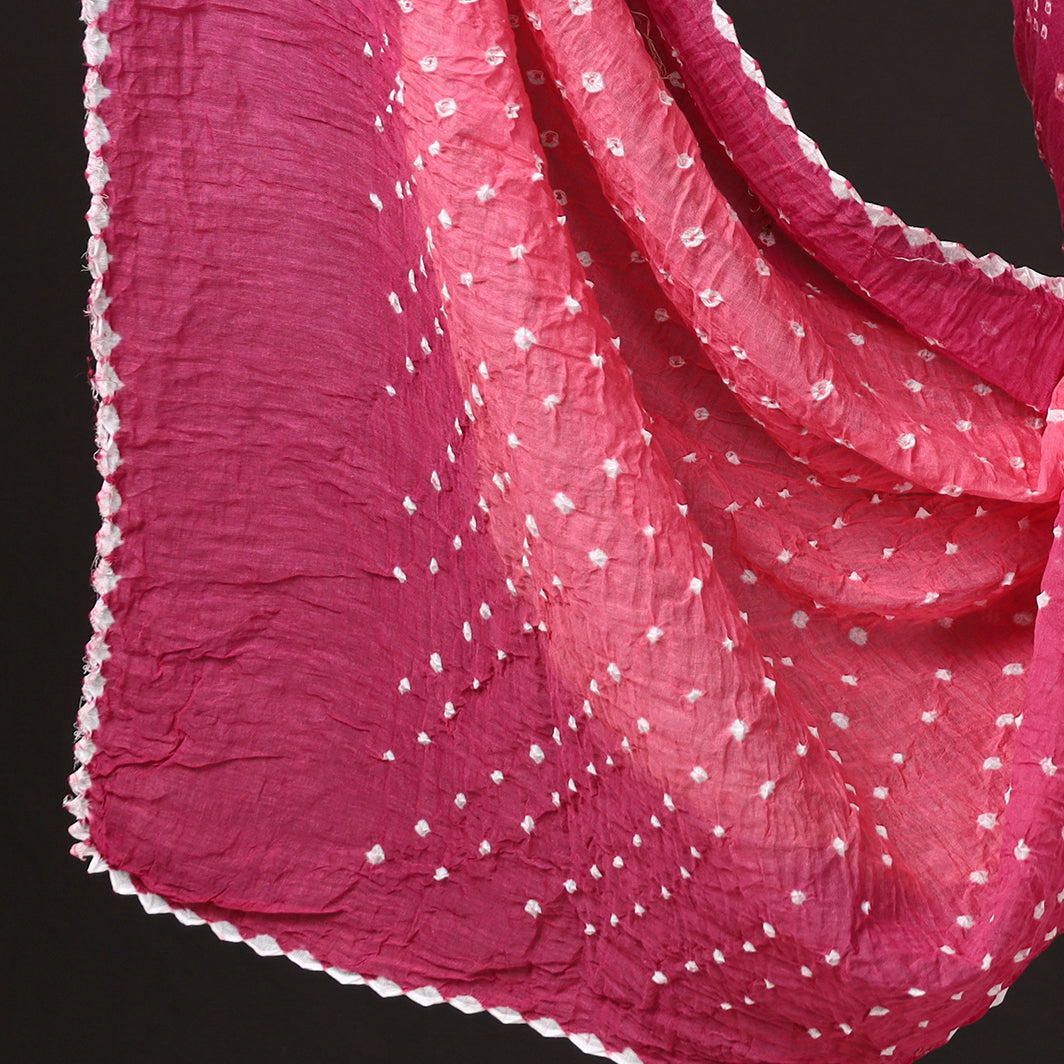 Pink - 3pc Kutch Bandhani Tie-Dye Satin Cotton Suit Material Set 136