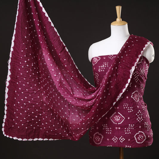 Purple - 3pc Kutch Bandhani Tie-Dye Satin Cotton Suit Material Set 139