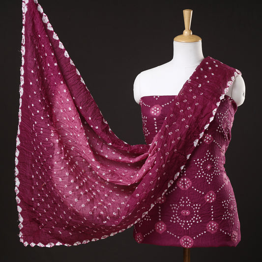 Purple - 3pc Kutch Bandhani Tie-Dye Satin Cotton Suit Material Set 141