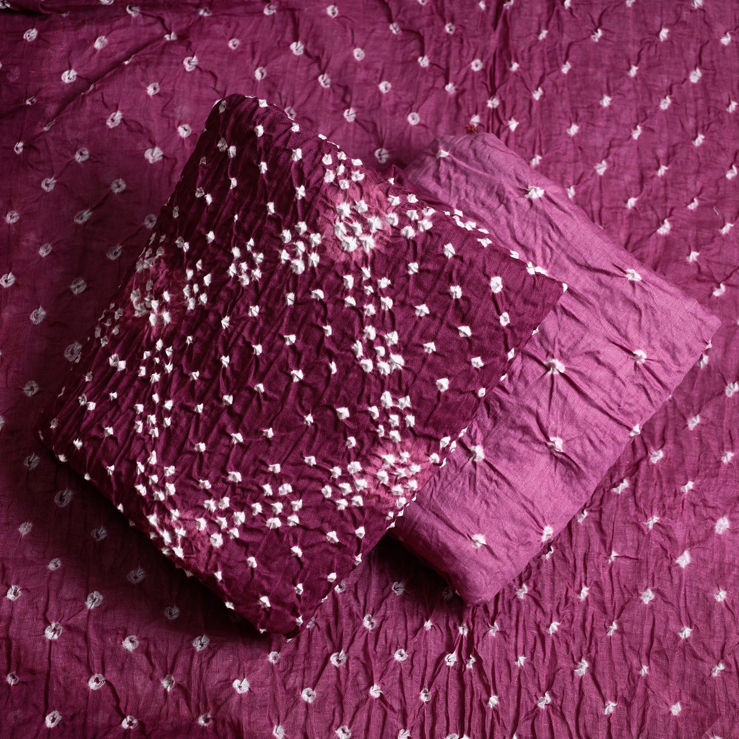Purple - 3pc Kutch Bandhani Tie-Dye Satin Cotton Suit Material Set 142
