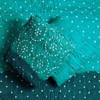 Green - 3pc Kutch Bandhani Tie-Dye Satin Cotton Suit Material Set 145