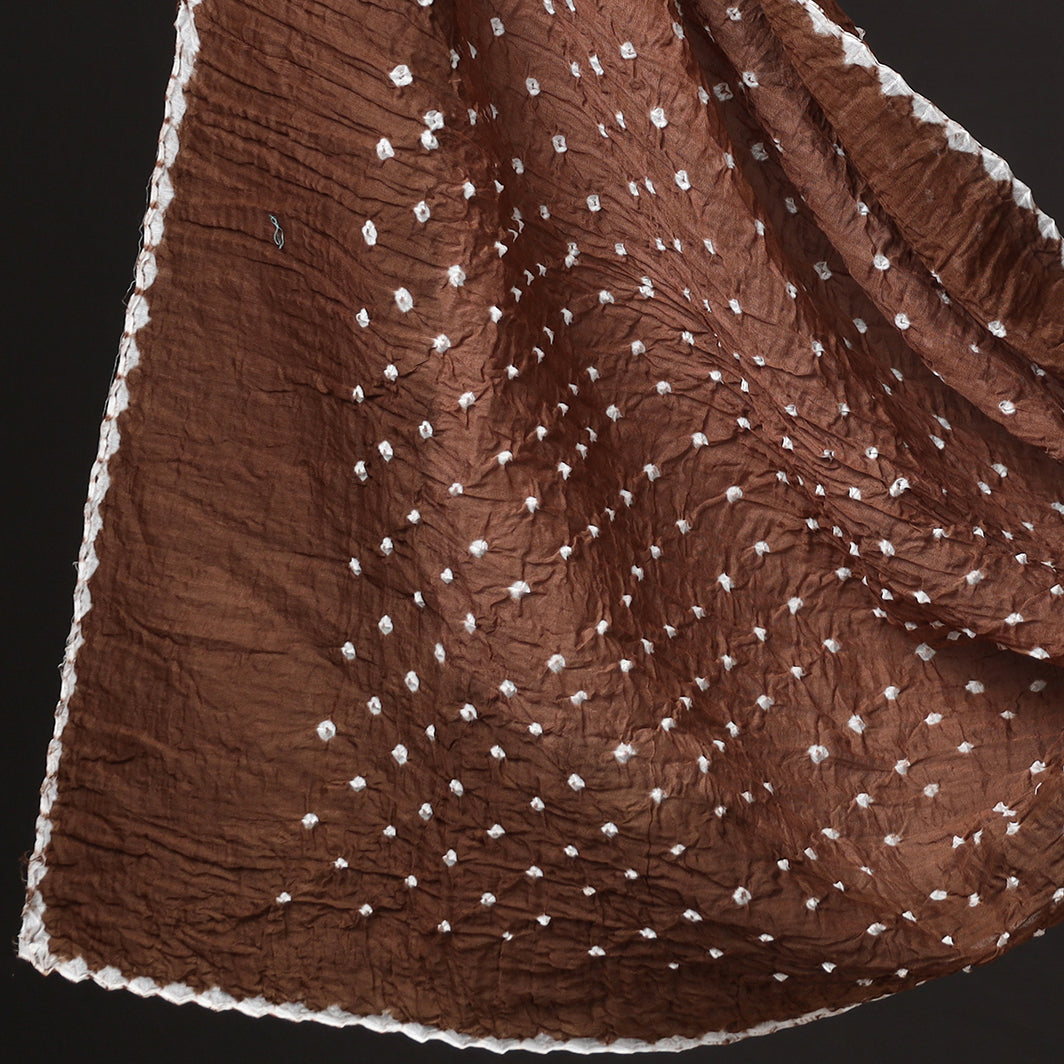 Brown - 3pc Kutch Bandhani Tie-Dye Satin Cotton Suit Material Set 162
