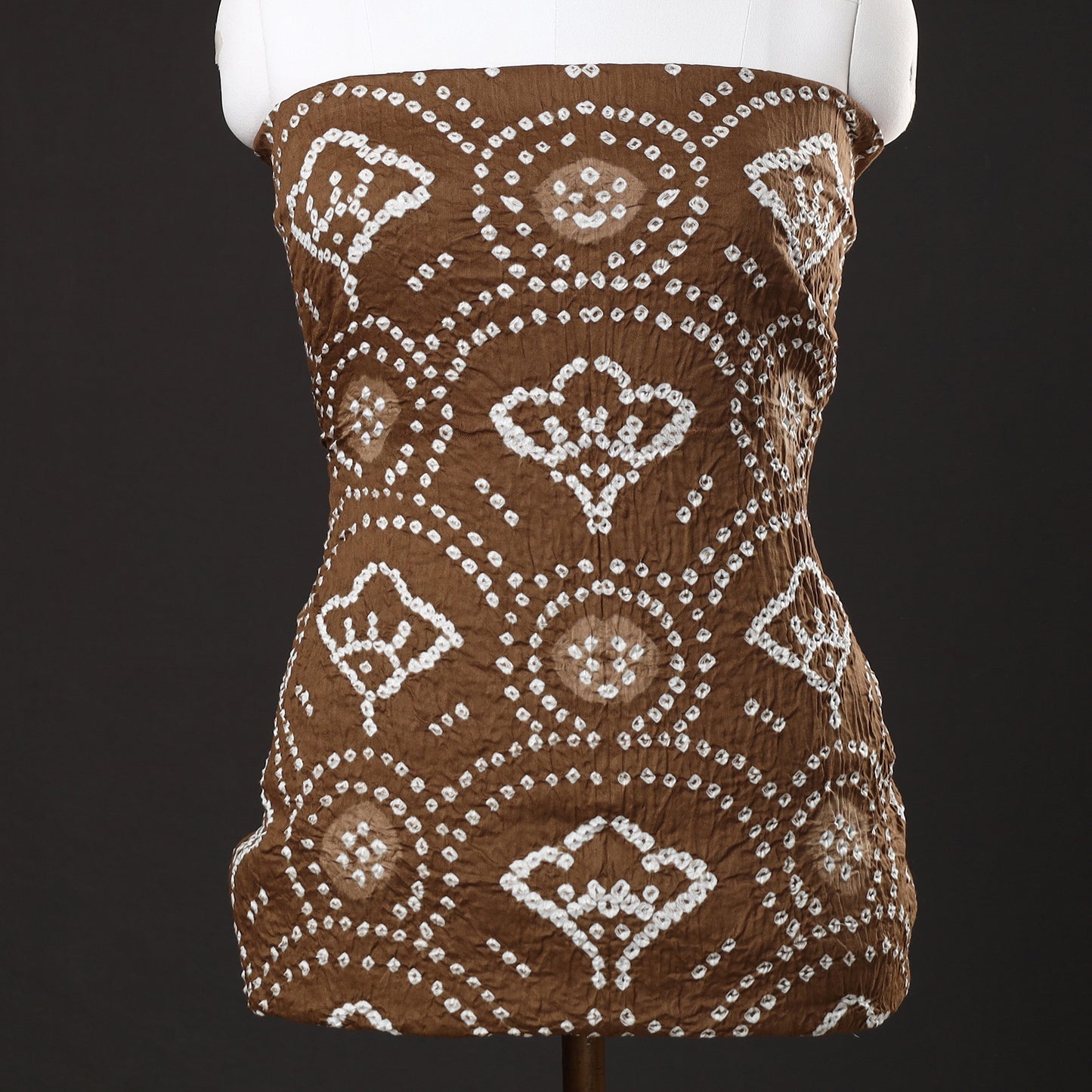Brown - 3pc Kutch Bandhani Tie-Dye Satin Cotton Suit Material Set 166