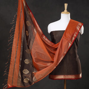 2pc Maheshwari Silk Tissue Zari Weave Handloom Suit Material Set 01