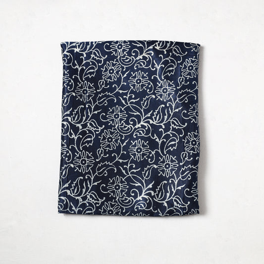 Blue - Kutch Hand Block Printed Mashru Silk Precut Fabric 05