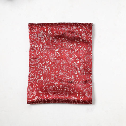 Red - Kutch Hand Block Printed Mashru Silk Precut Fabric 06