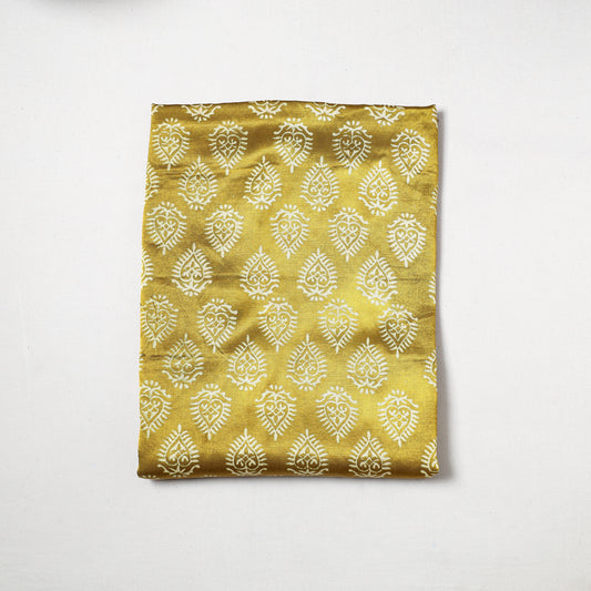 Yellow - Kutch Hand Block Printed Mashru Silk Precut Fabric (1 meter) 11