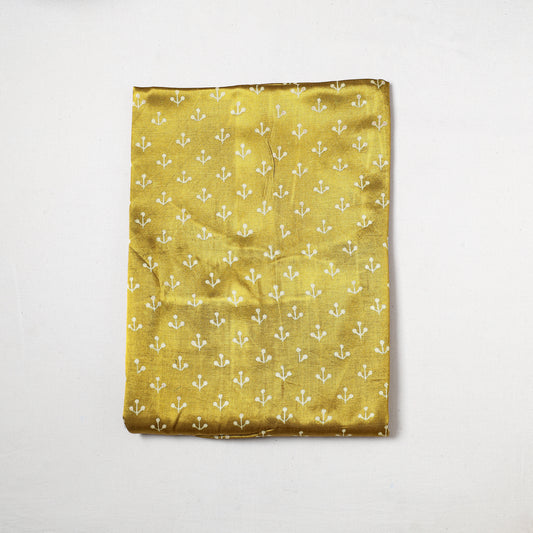 Yellow - Kutch Hand Block Printed Mashru Silk Precut Fabric (1 meter) 12