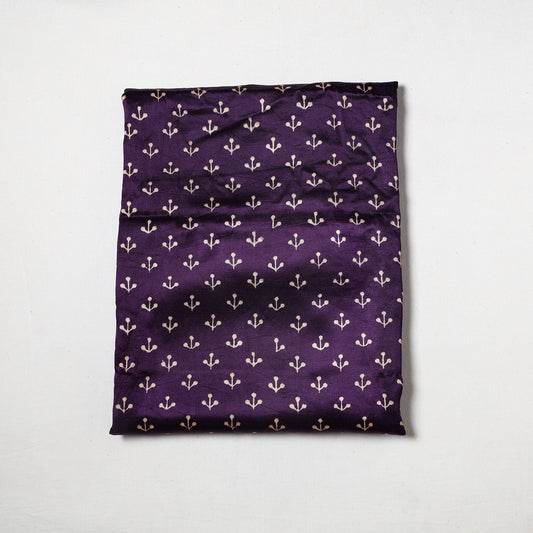 Purple - Kutch Hand Block Printed Mashru Silk Precut Fabric (1.6 meter) 13