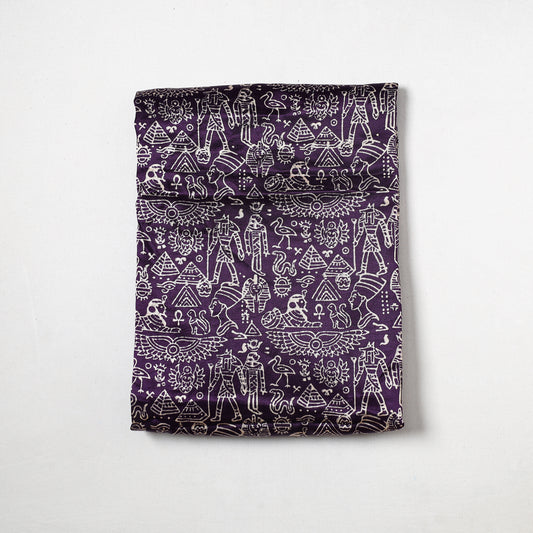 Purple - Kutch Hand Block Printed Mashru Silk Precut Fabric (1.7 meter) 16