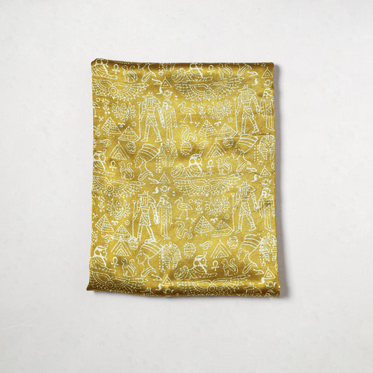Yellow - Kutch Hand Block Printed Mashru Silk Precut Fabric (0.7 meter) 17