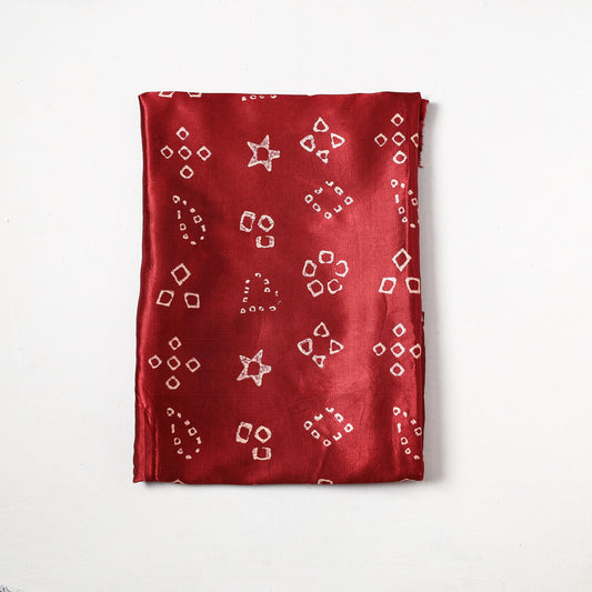 Red - Kutch Hand Block Printed Mashru Silk Precut Fabric (1 meter) 19