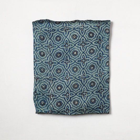 Blue - Ajrakh Hand Block Printed Modal Silk Precut Fabric 38