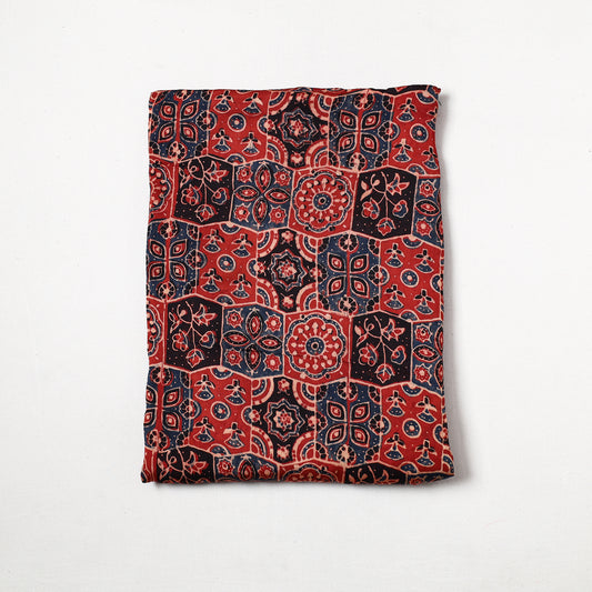 Red - Ajrakh Hand Block Printed Modal Silk Precut Fabric (1.8 meter) 43