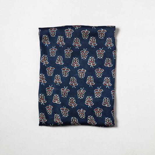 Blue - Ajrakh Hand Block Printed Modal Silk Precut Fabric (1 meter) 54
