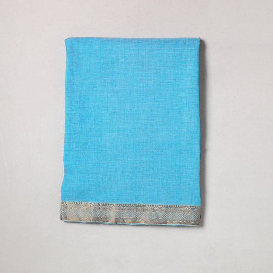 Blue - Mangalagiri Handloom Cotton Zari Border Precut Fabric (1.8 meter) 15