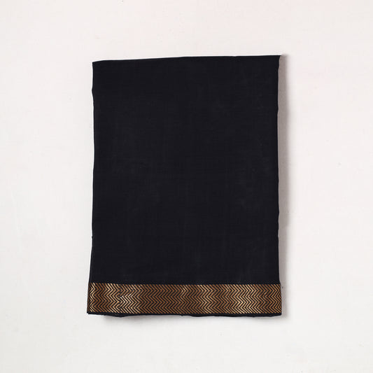 Black - Mangalagiri Handloom Cotton Zari Border Precut Fabric (2.4 meter) 30